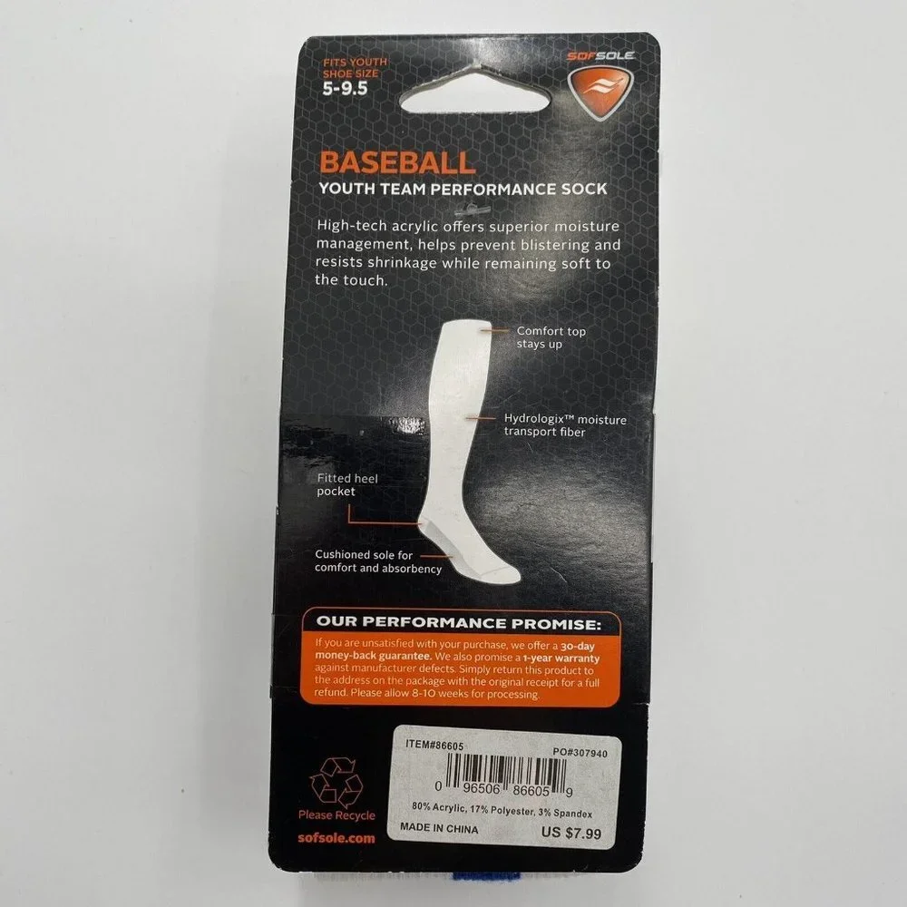 Sof Sole Baseball Stirrup Over-the-Calf Performance Socks White/Royal Blue 5-9.5